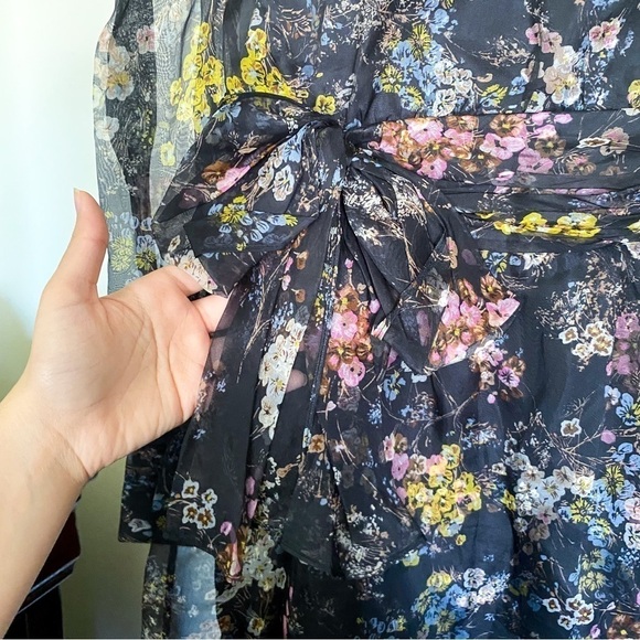 Cinq A Sept Dress Marianne Floral Silk Organza Tie Wedding Black Multi 0 NWT - Picture 5 of 12